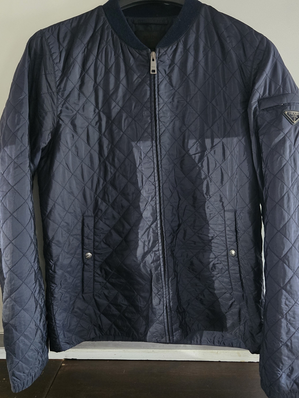 Prada Men’s Navy Quilted Bomber Jacket